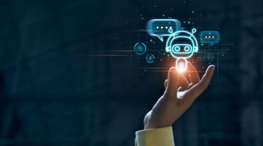 Hand,Touching,Digital,Chatbot,For,Provide,Access,To,Information,And