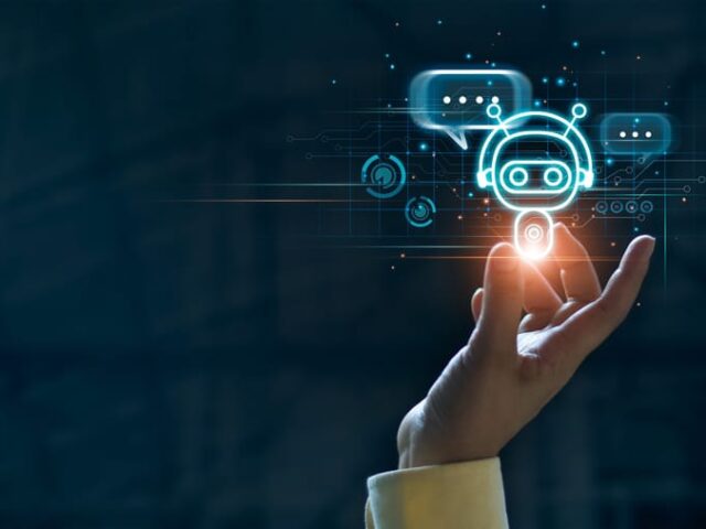 Hand,Touching,Digital,Chatbot,For,Provide,Access,To,Information,And