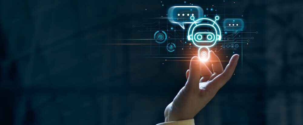 Hand,Touching,Digital,Chatbot,For,Provide,Access,To,Information,And Hand,Touching,Digital,Chatbot,For,Provide,Access,To,Information,And