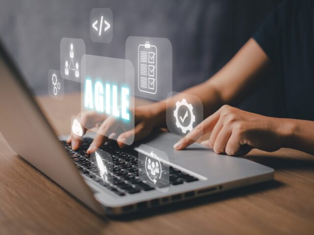 Agile,Development,Methodology,Concept,,Business,Person,Hand,Typing,Keyboard,With