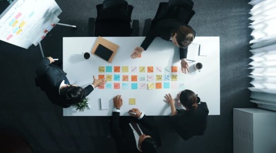 Top,Down,Aerial,View,Of,Skilled,Diverse,Business,Group,Choosing