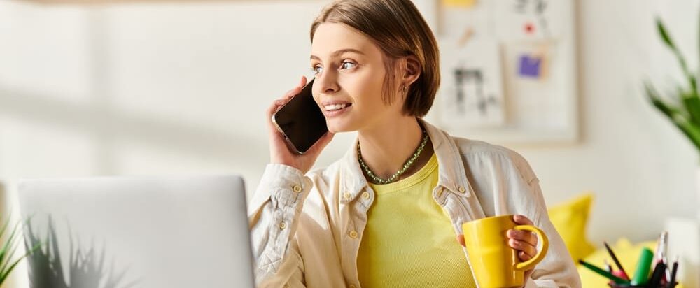 A,Teenage,Girl,Sitting,At,A,Desk,,Intently,Talking,On