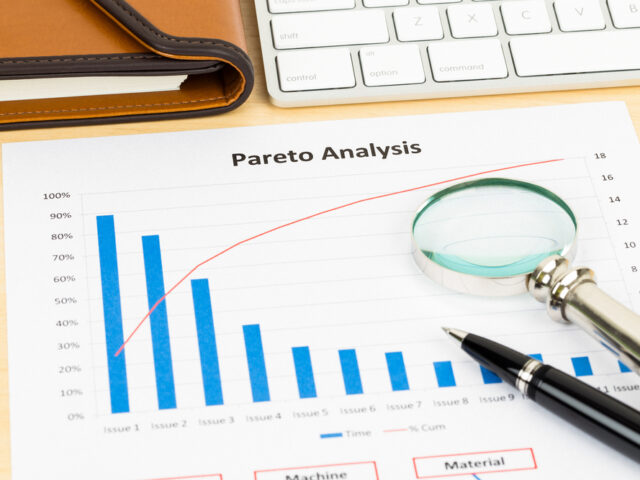 Pareto,Principle,Business,Analysis,Planning,With,Pen,,Magnifier,,And,Keyboard