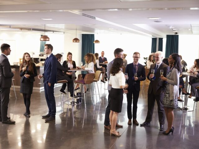Delegates,Networking,At,Conference,Drinks,Reception